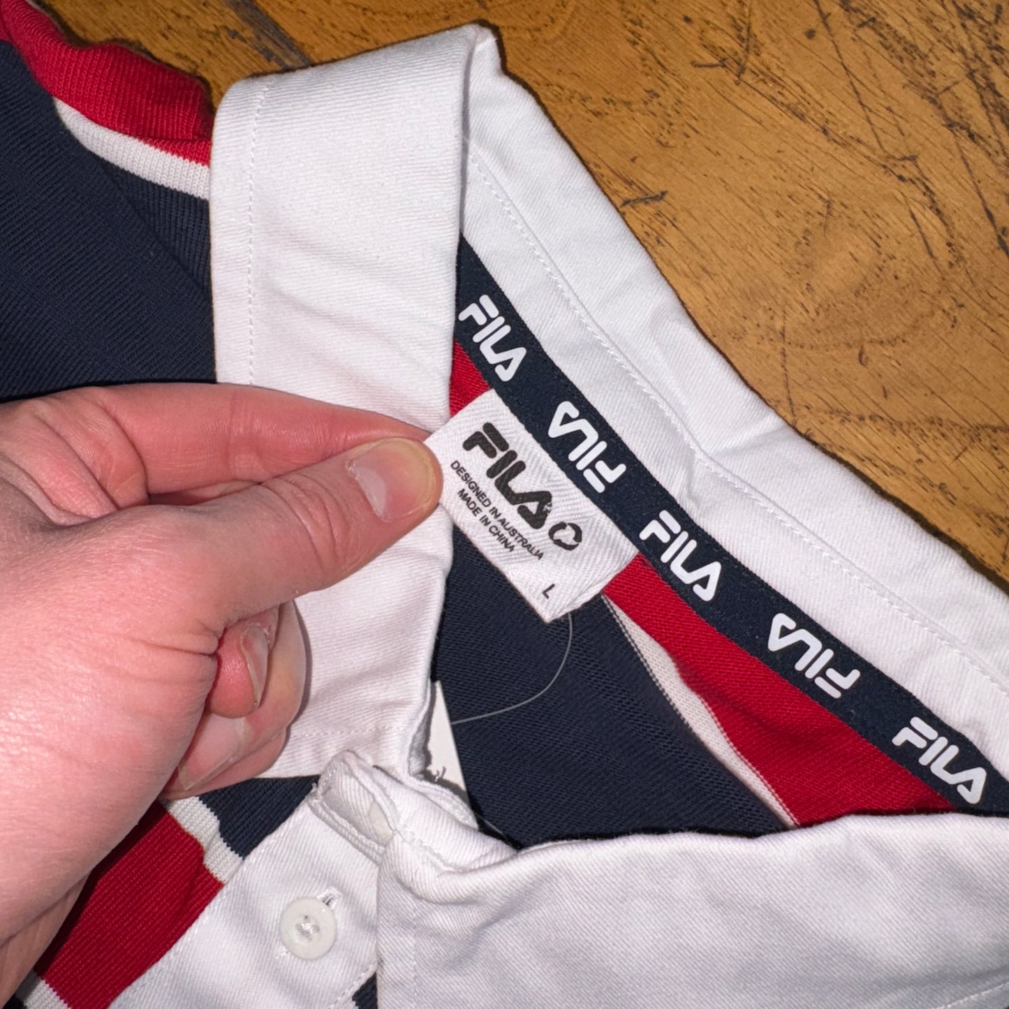 Vintage Fila Navy Red Stripe Rugby Polo Shirt - M