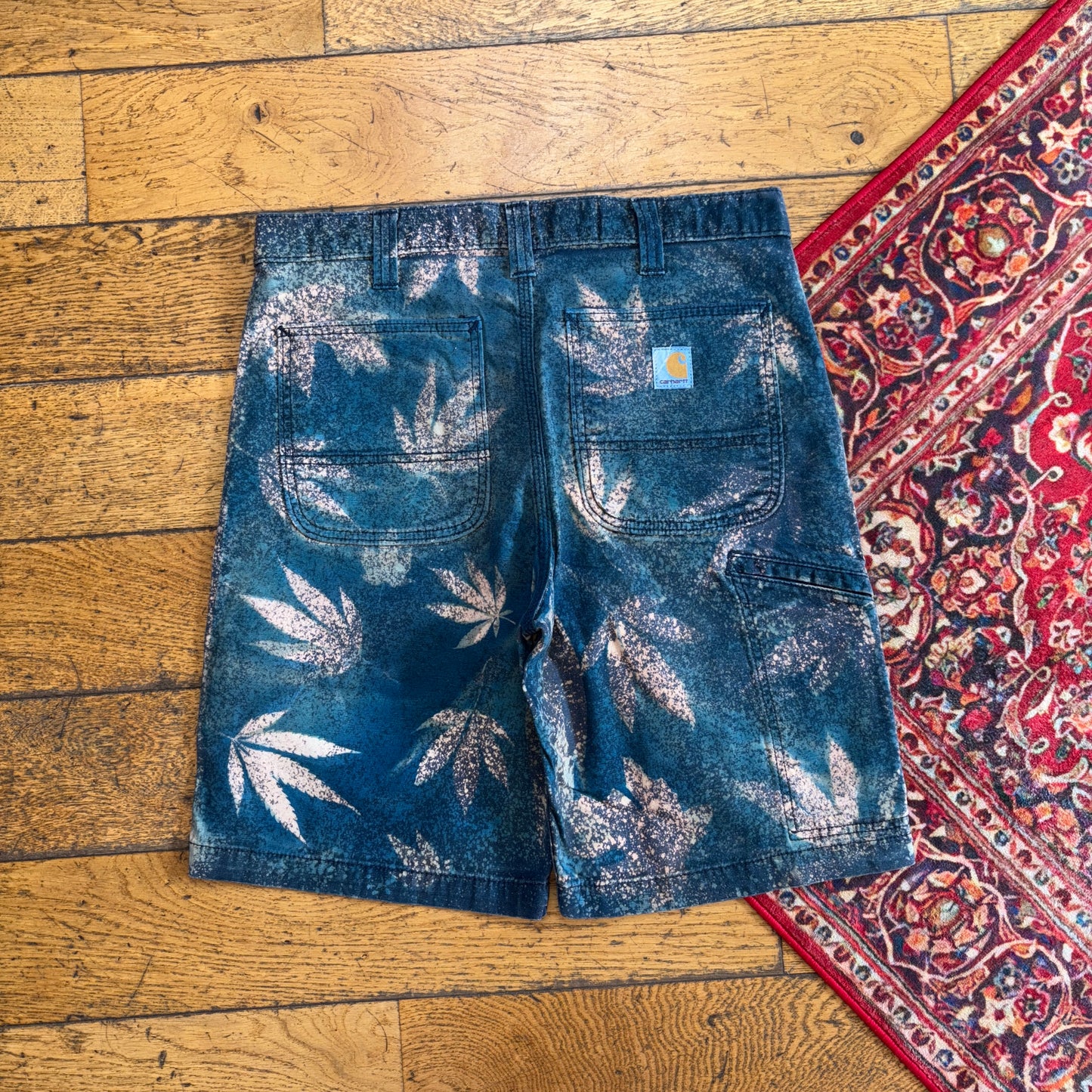 Vintage Carhartt Blue Green Camo Workwear Baggy Carpenter Shorts - 32