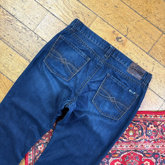 Vintage Blue Embroidered Y2K Hip Hop Straight Jeans - 40