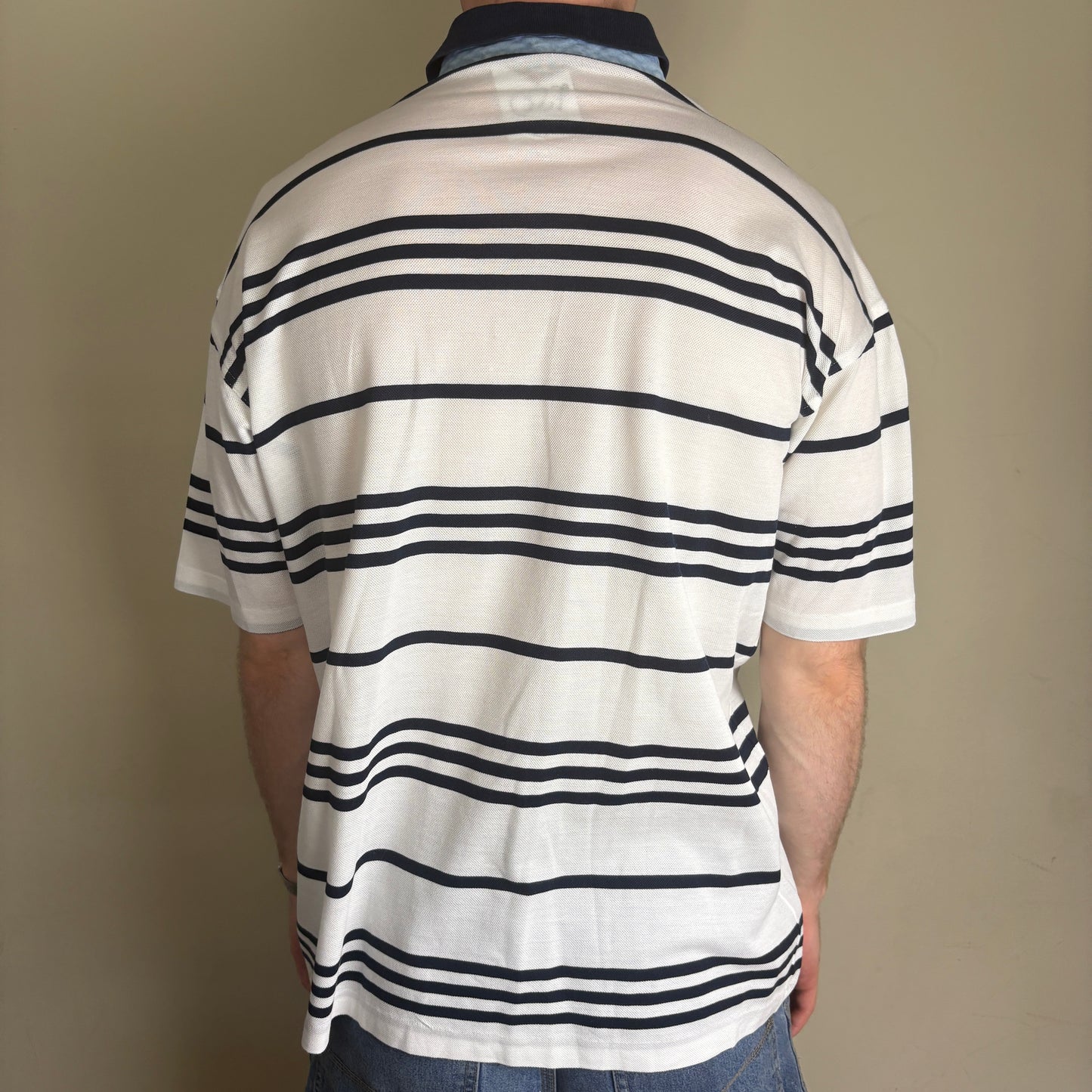 Vintage Paul and Shark White Navy Embroidered Stripe Sailing Polo Shirt - 2XL