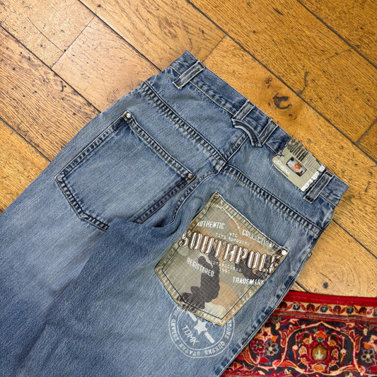 Vintage Southpole Blue Embroidered Y2K Hip Hop Baggy Jeans - 29