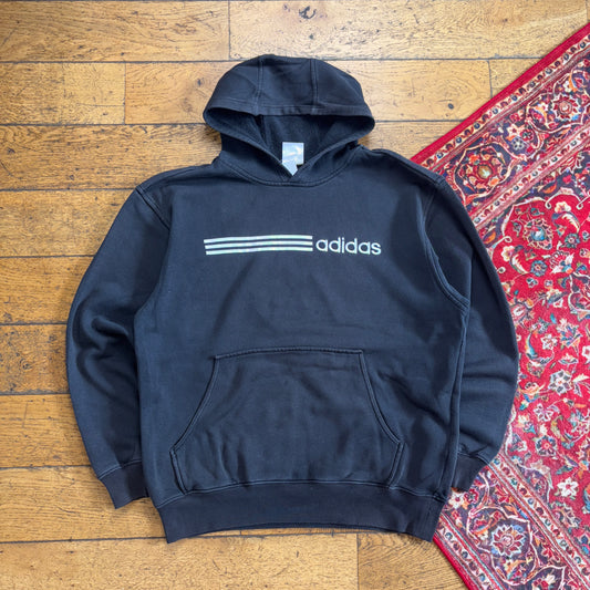 Vintage Adidas Y2K Black Hoodie Embroidered Sweatshirt - L
