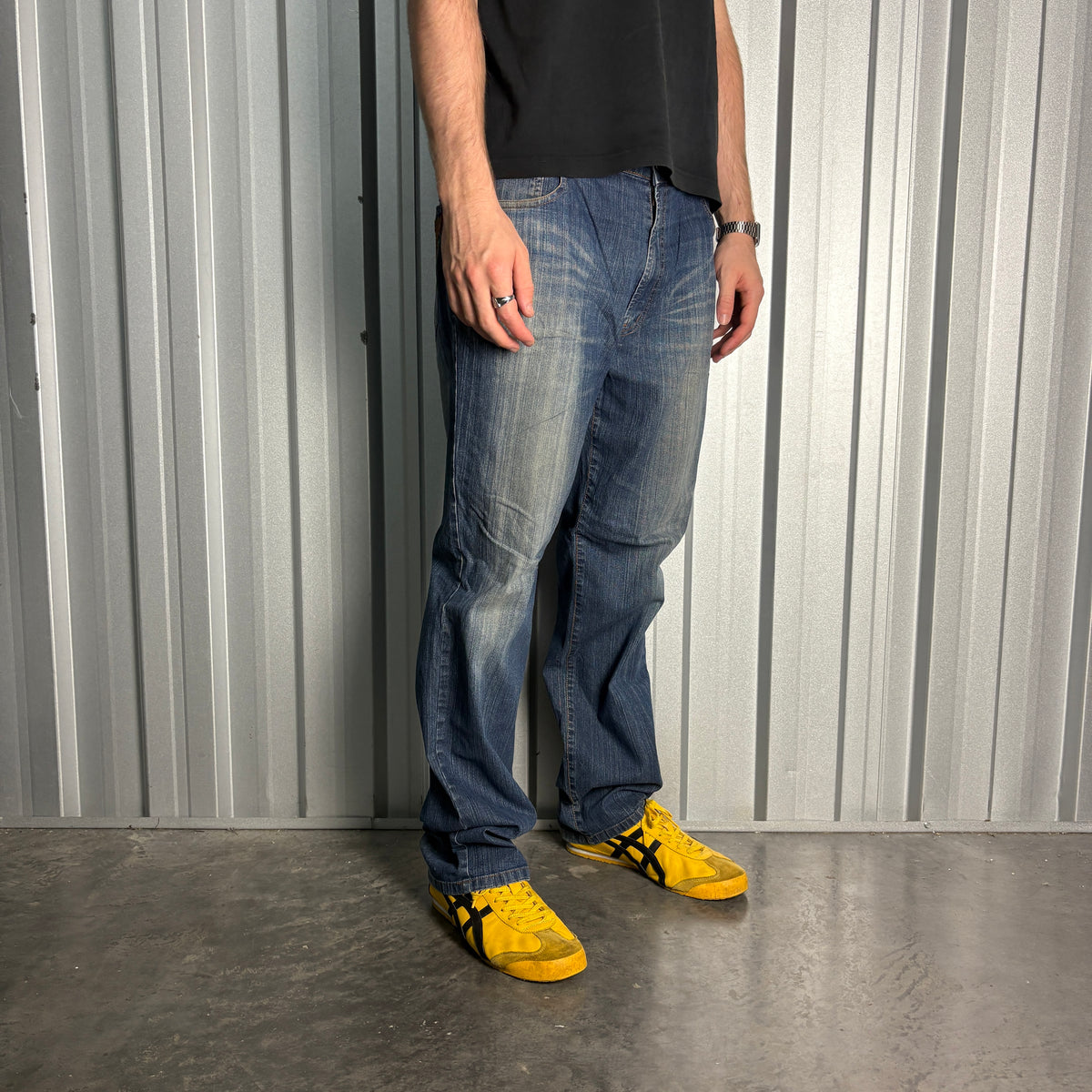 Dermson Blue Embroidered Japanese Denim Hip Hop Y2K Baggy Jeans - 36R