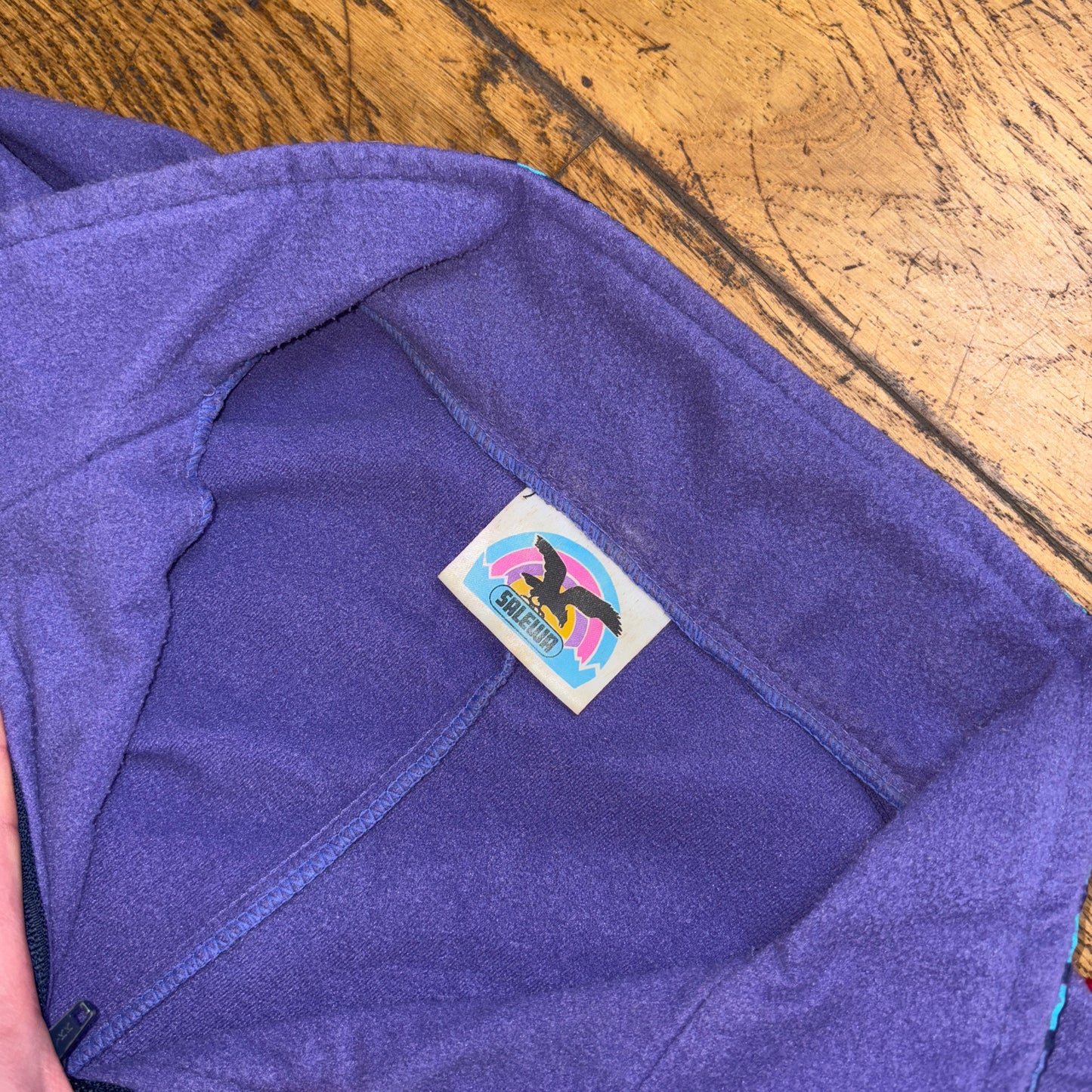 Vintage 90s Purple Crazy Funky Pattern Fleece Embroidered Sweatshirt - XL