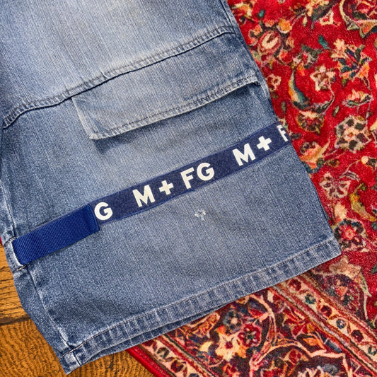 Vintage MFG Embroidered Blue Y2K Hip Hop Baggy Jeans Shorts Jorts - 38