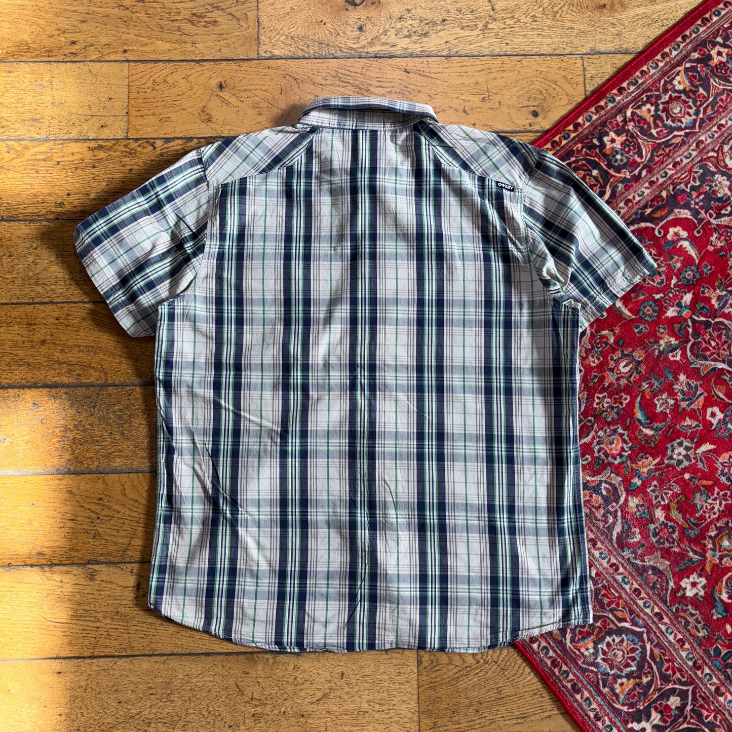 Vintage Oakley Short Sleeve Check Cream Embroidered Shirt - XL