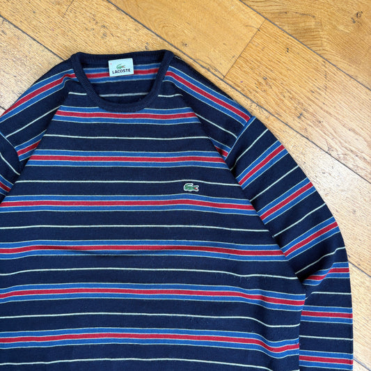 Vintage Lacoste Stripe Navy Red Wool Knit Jumper - L