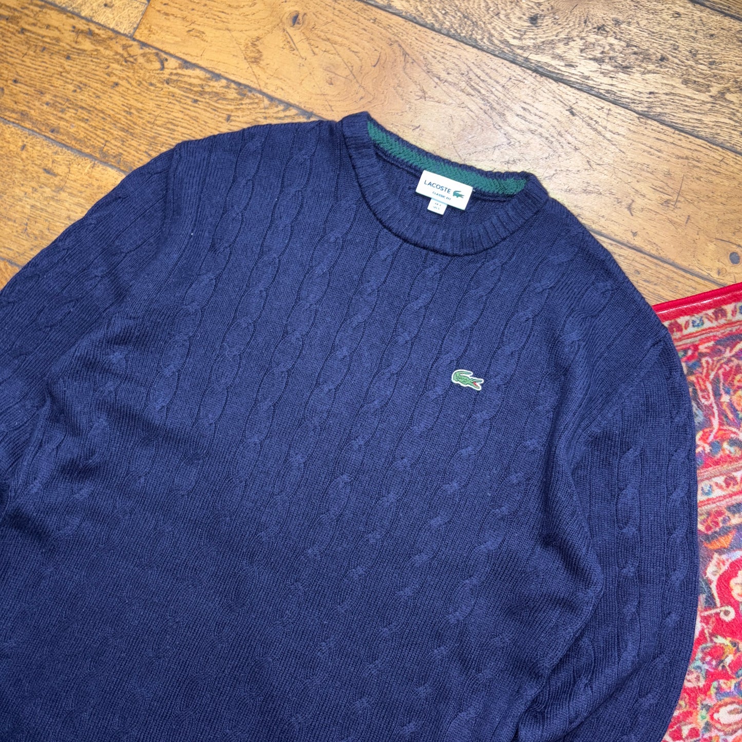 Vintage Lacoste Navy Cable Chunky Knit Jumper - M