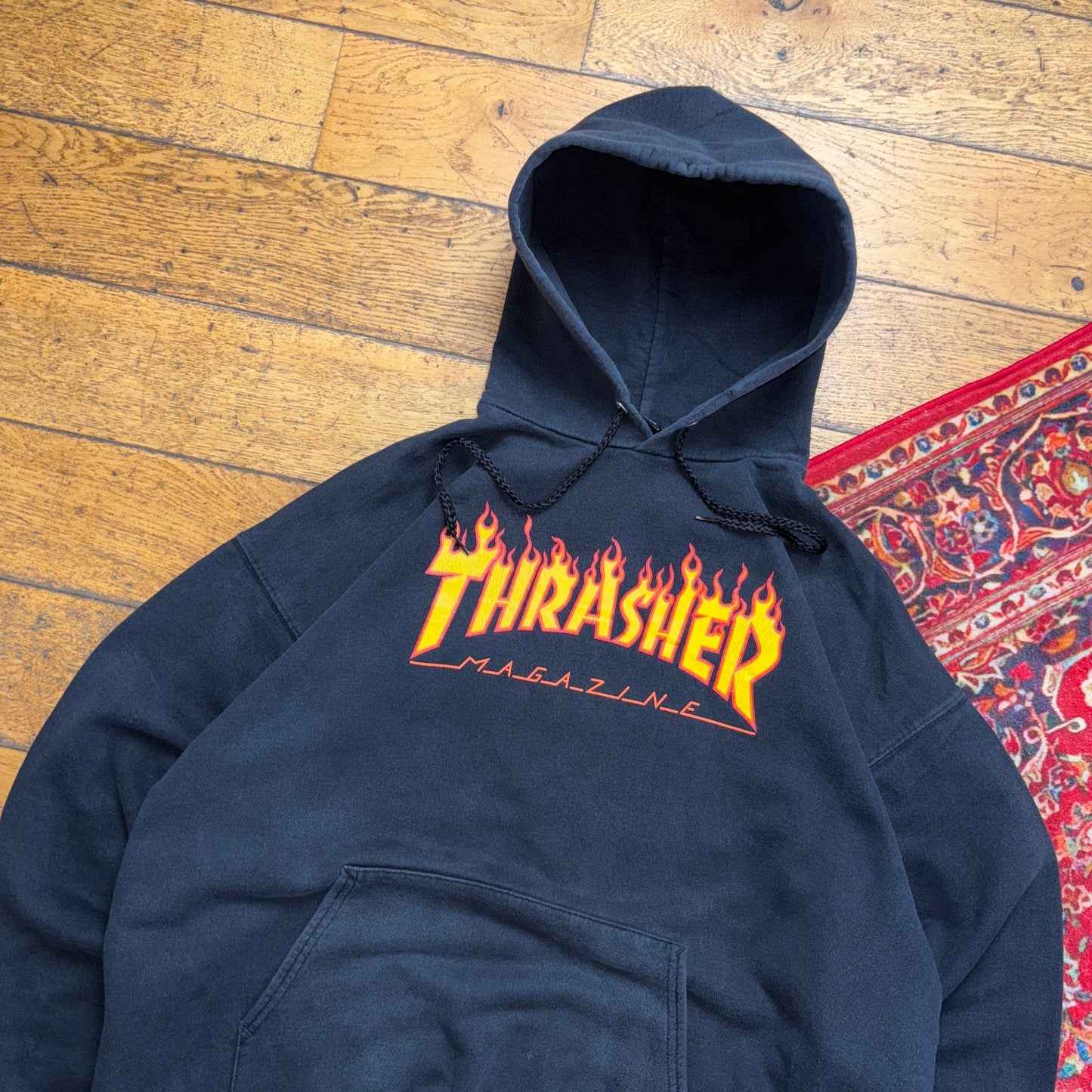Vintage Thrasher Flames Black Skate Hoodie Sweatshirt - XL