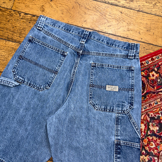 Vintage Wrangler Blue Carpenter Y2K Hip Hop Baggy Shorts Jorts - 32