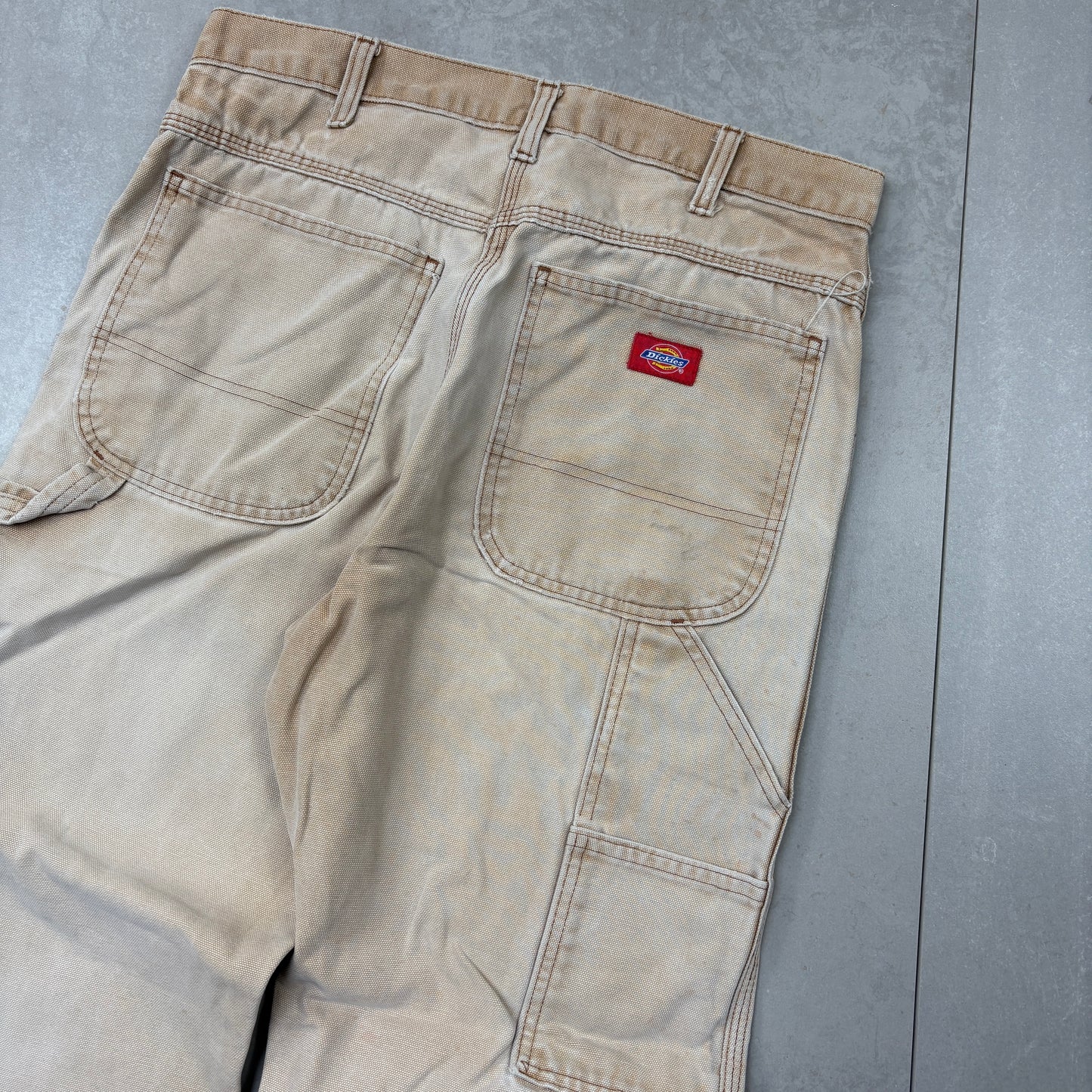 Vintage Dickies Workwear Cream Brown Carpenter Baggy Trousers - 32
