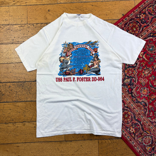 Vintage 90s Funny White Single Stitch Graphic T-Shirt - S