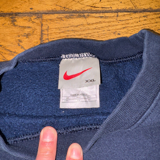 Vintage 90s Nike Swoosh Navy Embroidered Sweatshirt - 2XL