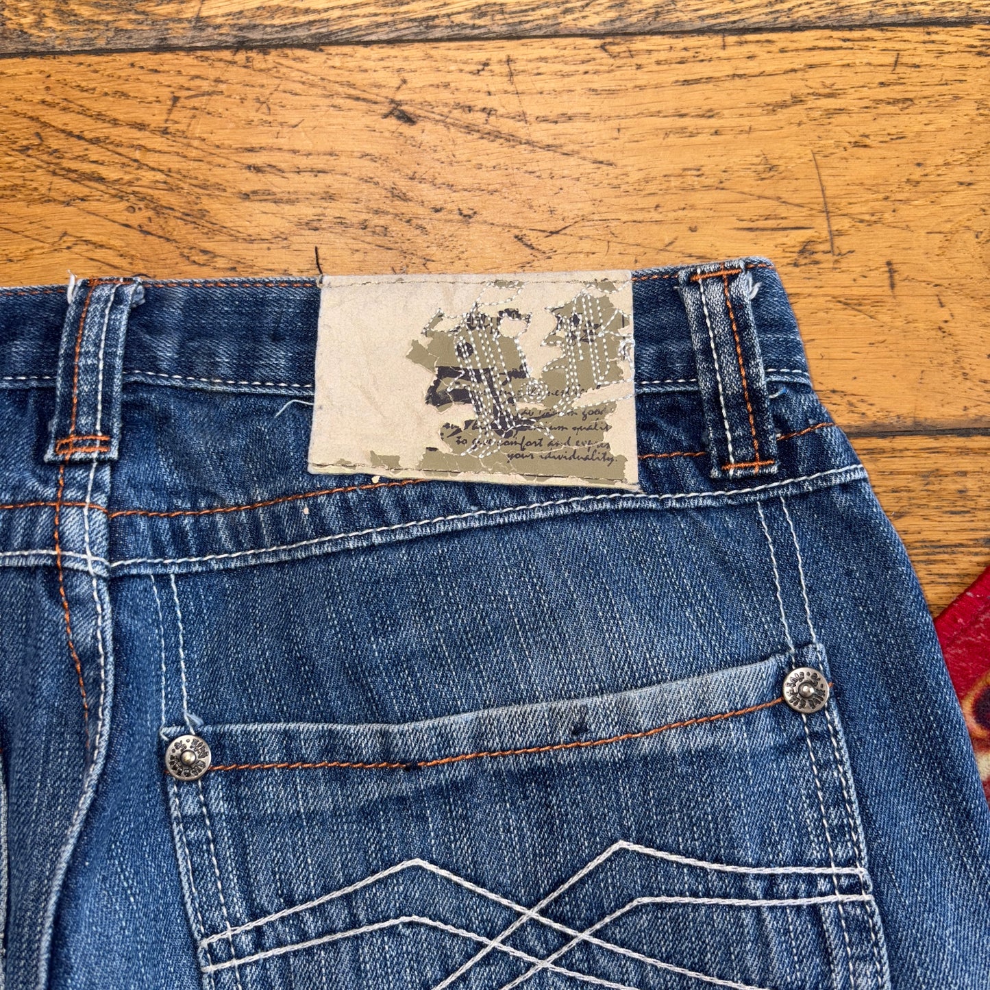 Vintage Five Elements Embroidered Blue Hip Hop Baggy Shorts Jorts - 30