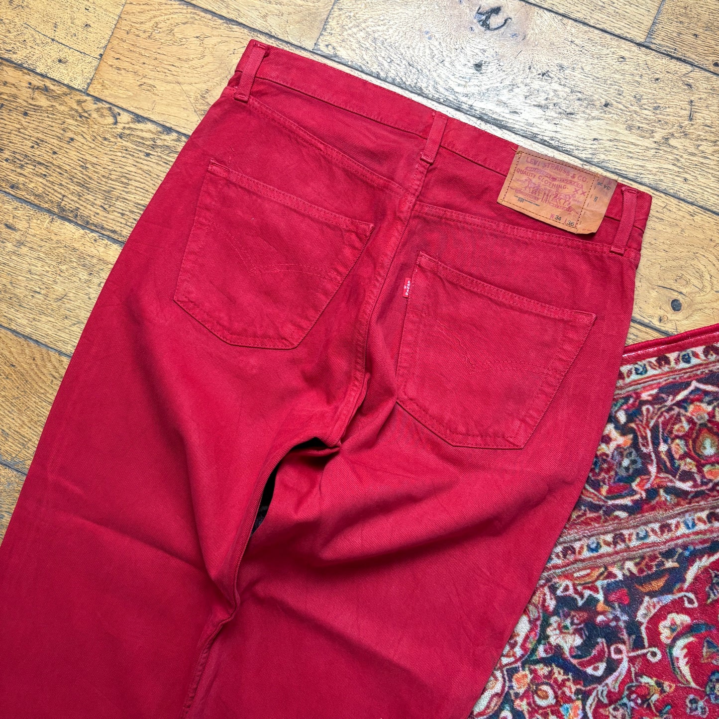 Vintage Levis 501 Straight Red Denim Jeans - 34S