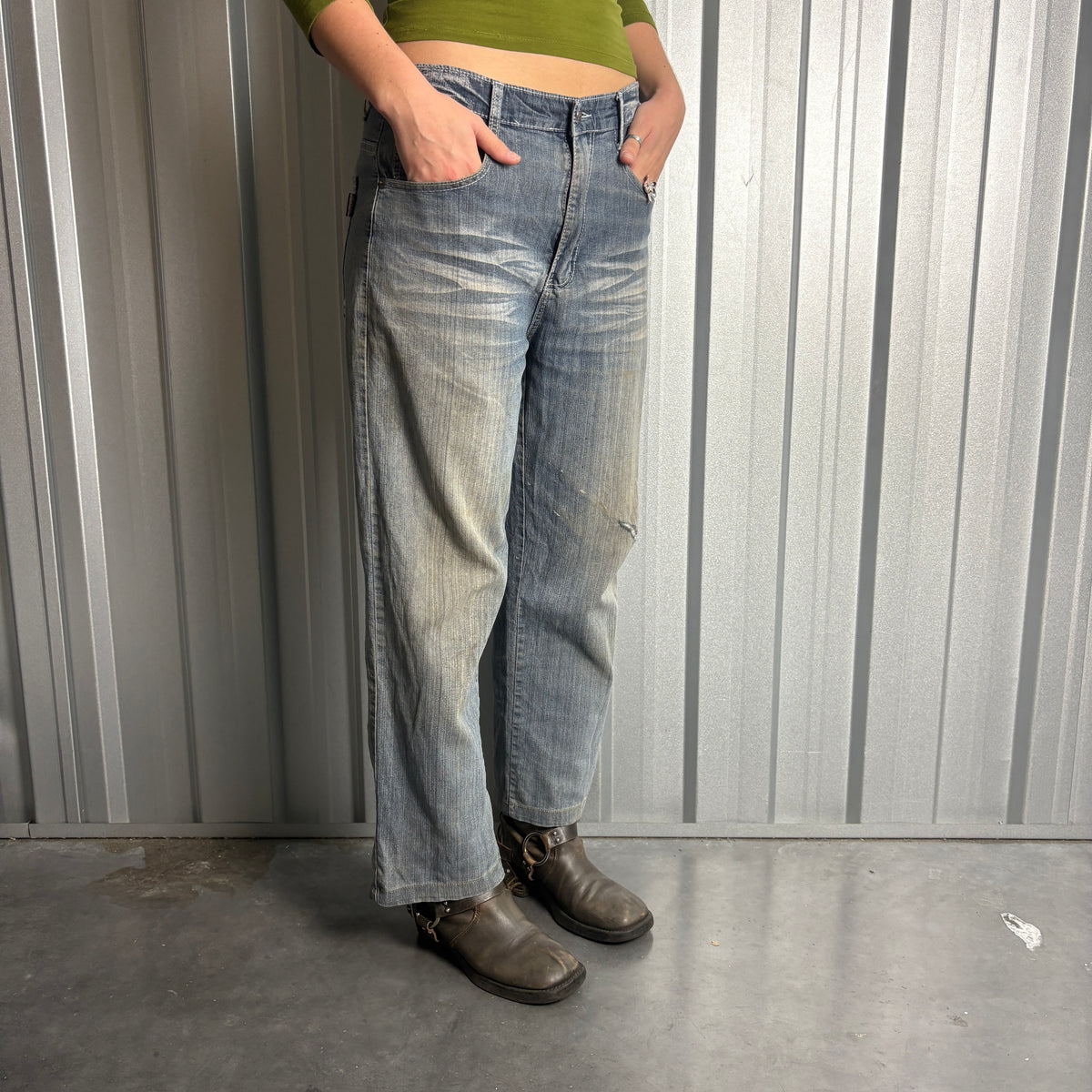 Embroidered Blue Japanese Denim Hip Hop Y2K Baggy Jeans - 32S