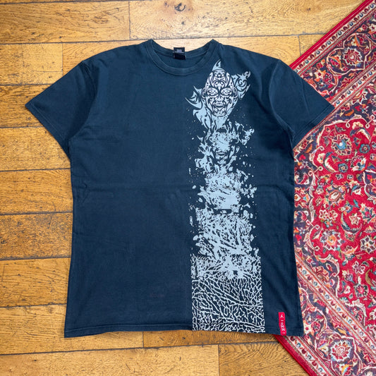 Vintage Y2K Nike Air Jordan Black Grey Tribal Graphic T-Shirt - 2XL