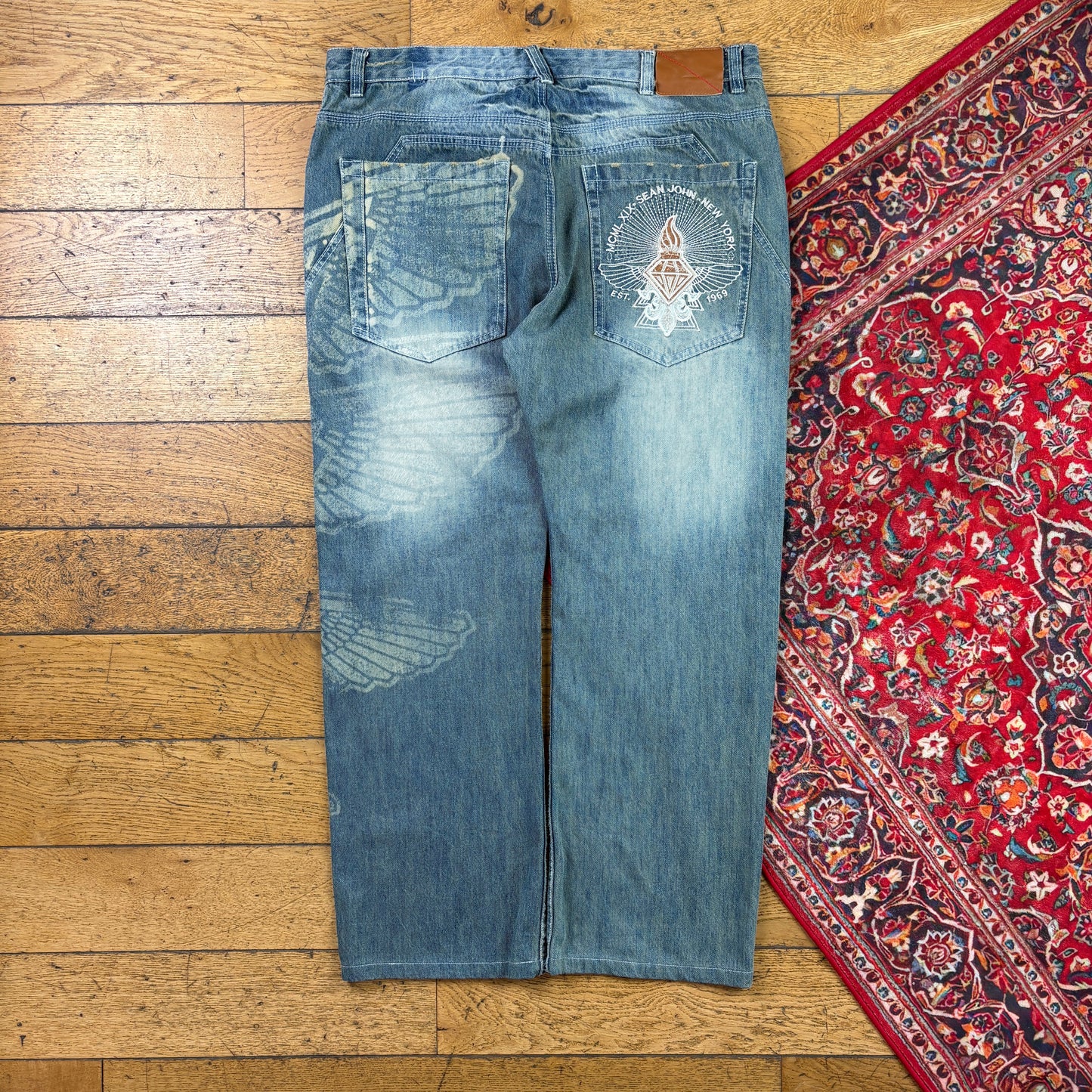 Vintage Sean John Blue Embroidered Y2K Hip Hop Baggy Jeans - 40