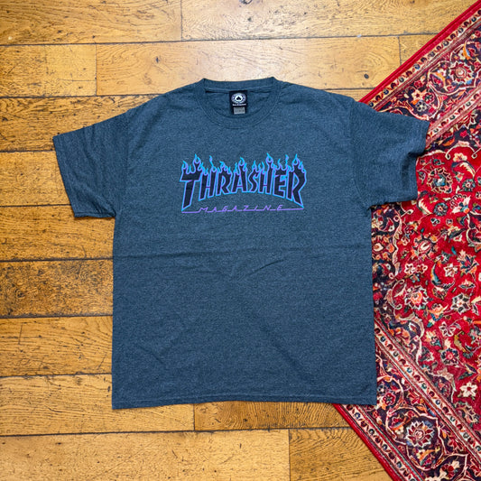 Vintage Thrasher Grey Skate Graphic T-Shirt - L