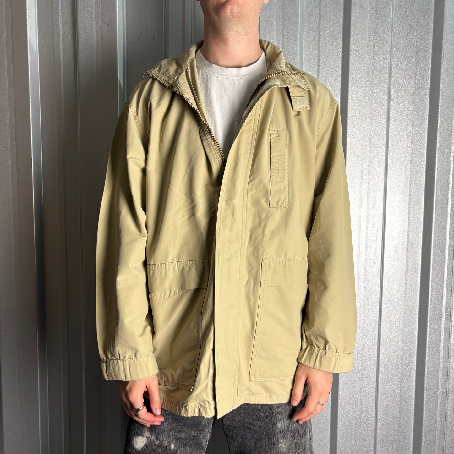 Vintage Armani Jeans Cream Chore Funnel Neck Jacket - L