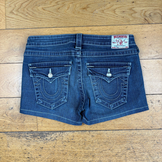 Vintage True Religion Blue Womens Micro Embroidered Y2K Shorts Jorts - Size 10