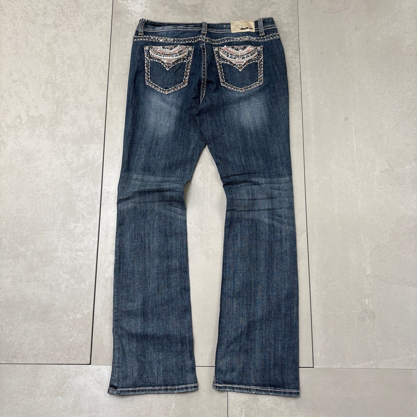 Vintage Y2K Grace Rhinestone Embroidered Flared Bootcut Denim Jeans - Size 16