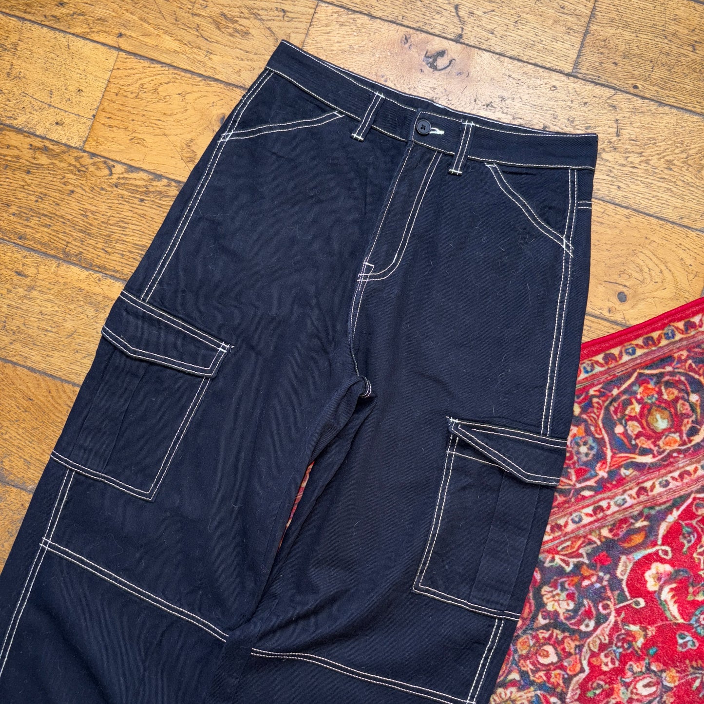 Vintage Black Contrast Stitch H&M Carpenter Workwear Baggy Trousers - 30R