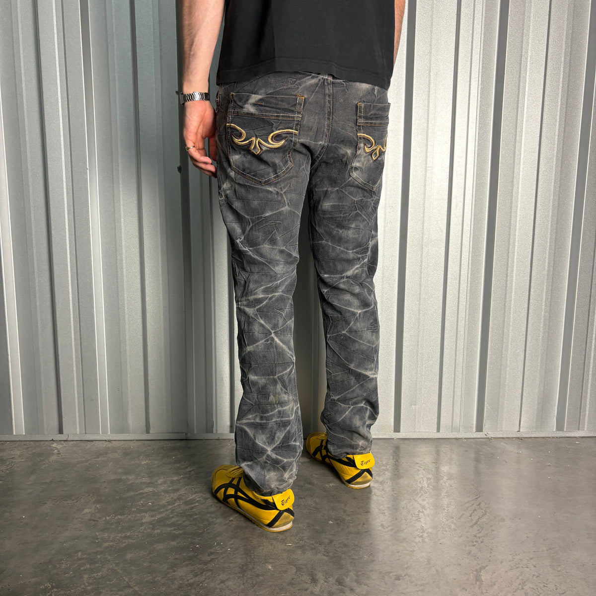 Embroidered Black Grunge Japanese Denim Hip Hop Y2K Straight Jeans - 36S