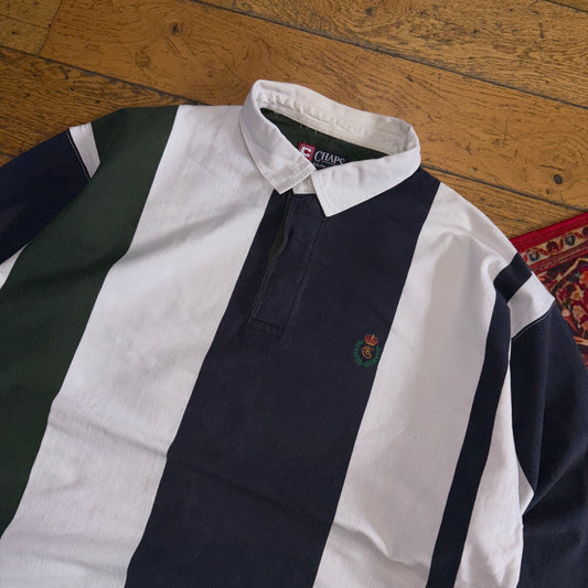 Vintage Chaps Ralph Lauren White Navy Stripe Rugby Polo Shirt - XL