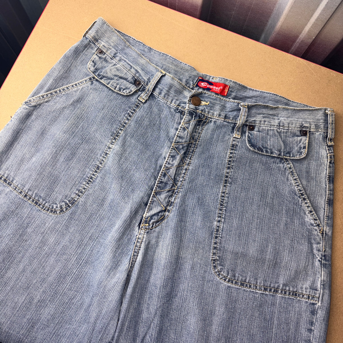 Cowest Blue Graffiti Japanese Denim Hip Hop Y2K Baggy Jeans - 34S