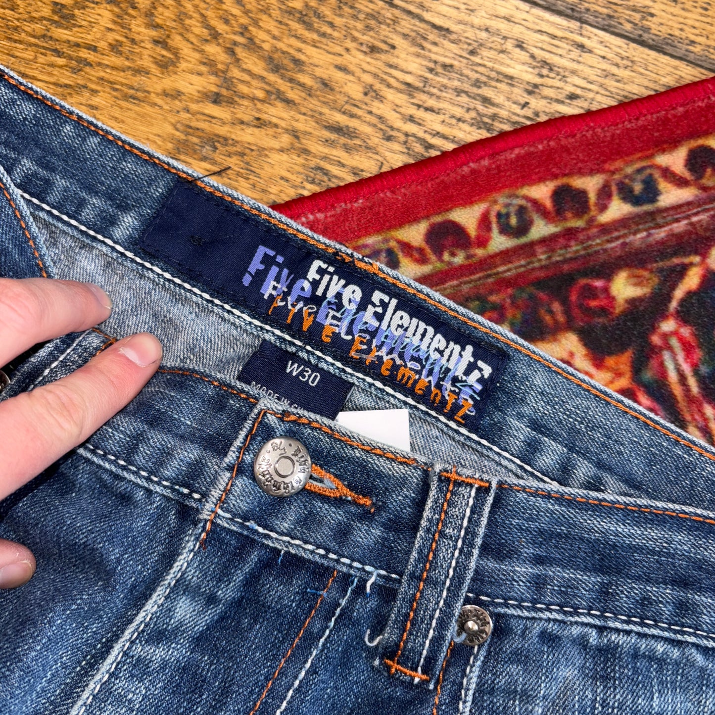 Vintage Five Elements Embroidered Blue Hip Hop Baggy Shorts Jorts - 30