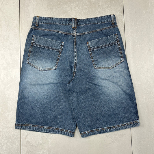 Vintage Embroidered Hip Hop Baggy Blue Shorts Jorts - 38