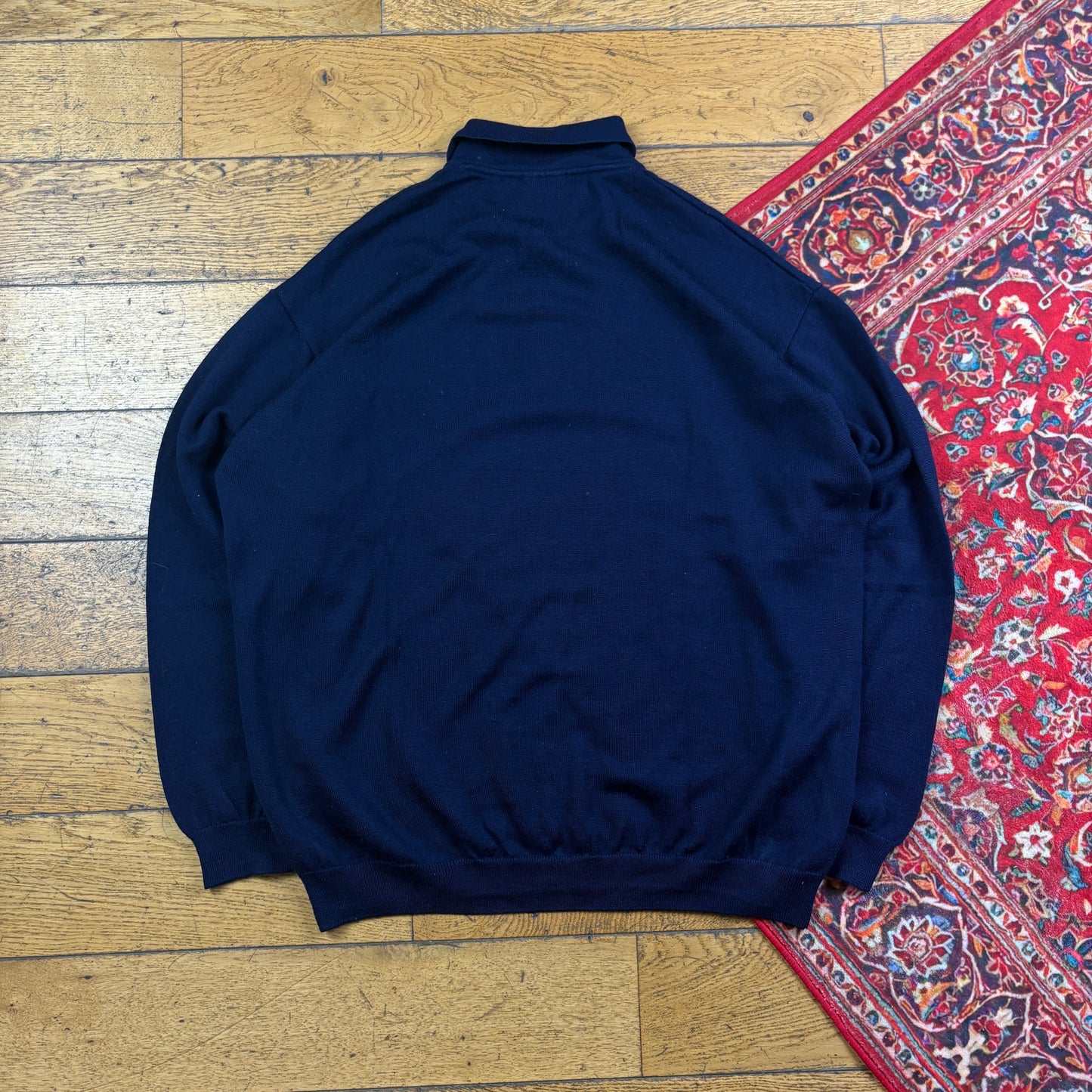 Vintage Lacoste Navy Polo Rugby Knit Jumper - L