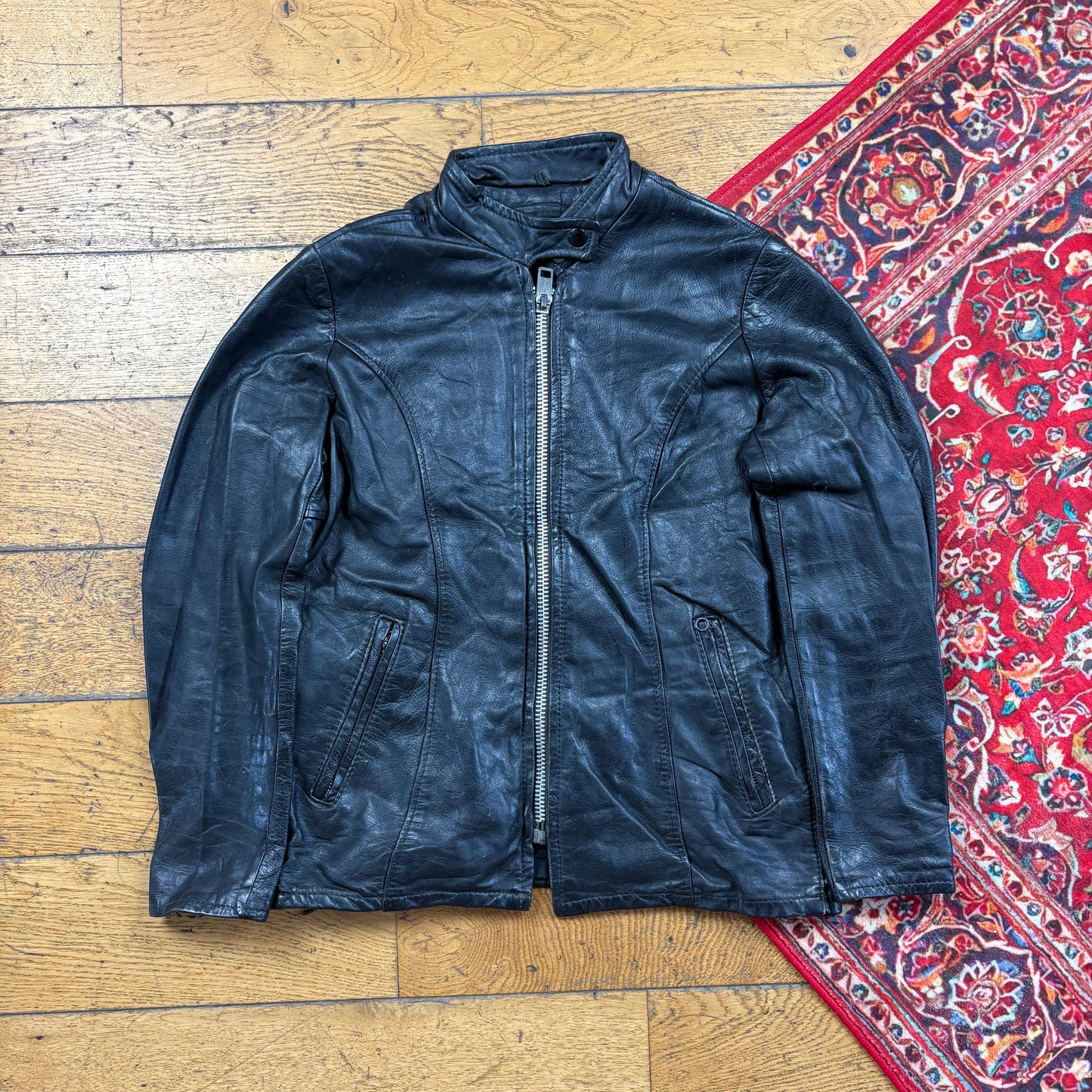 Vintage Black Biker Motorbike Leather Jacket - XS