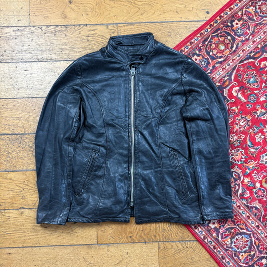 Vintage Black Biker Motorbike Leather Jacket - XS