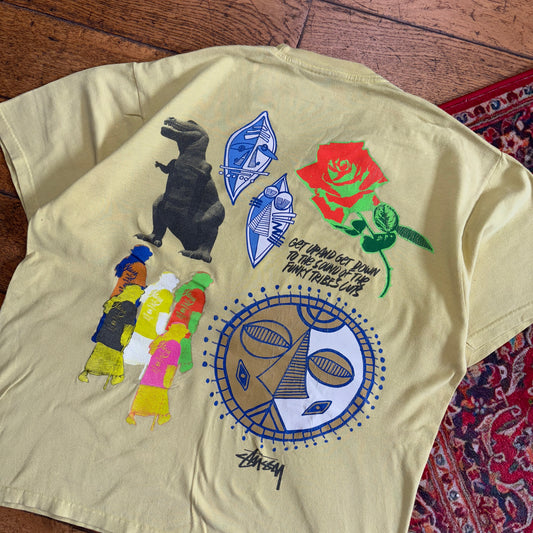 Vintage Stussy Yellow Surfwear Graphic T-Shirt - L
