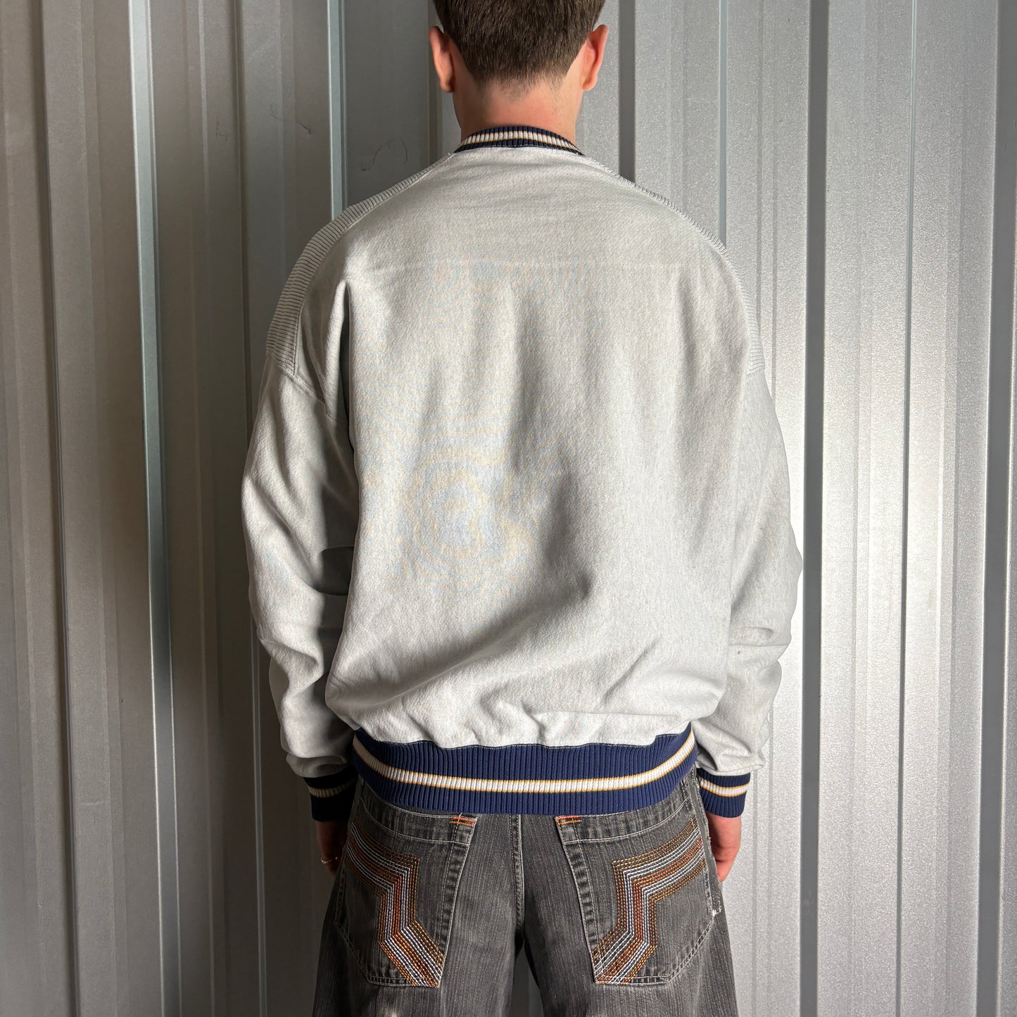 Vintage 90s Notre Dame Grey College USA Ringer Embroidered Sweatshirt - XL