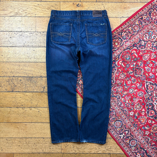 Vintage Blue Embroidered Y2K Hip Hop Straight Jeans - 40