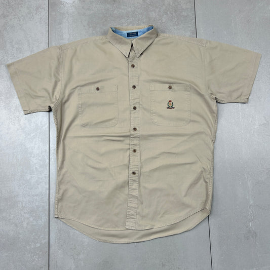 Vintage Ralph Lauren Chaps Short Sleeve Brown Embroidered Crest Shirt - L