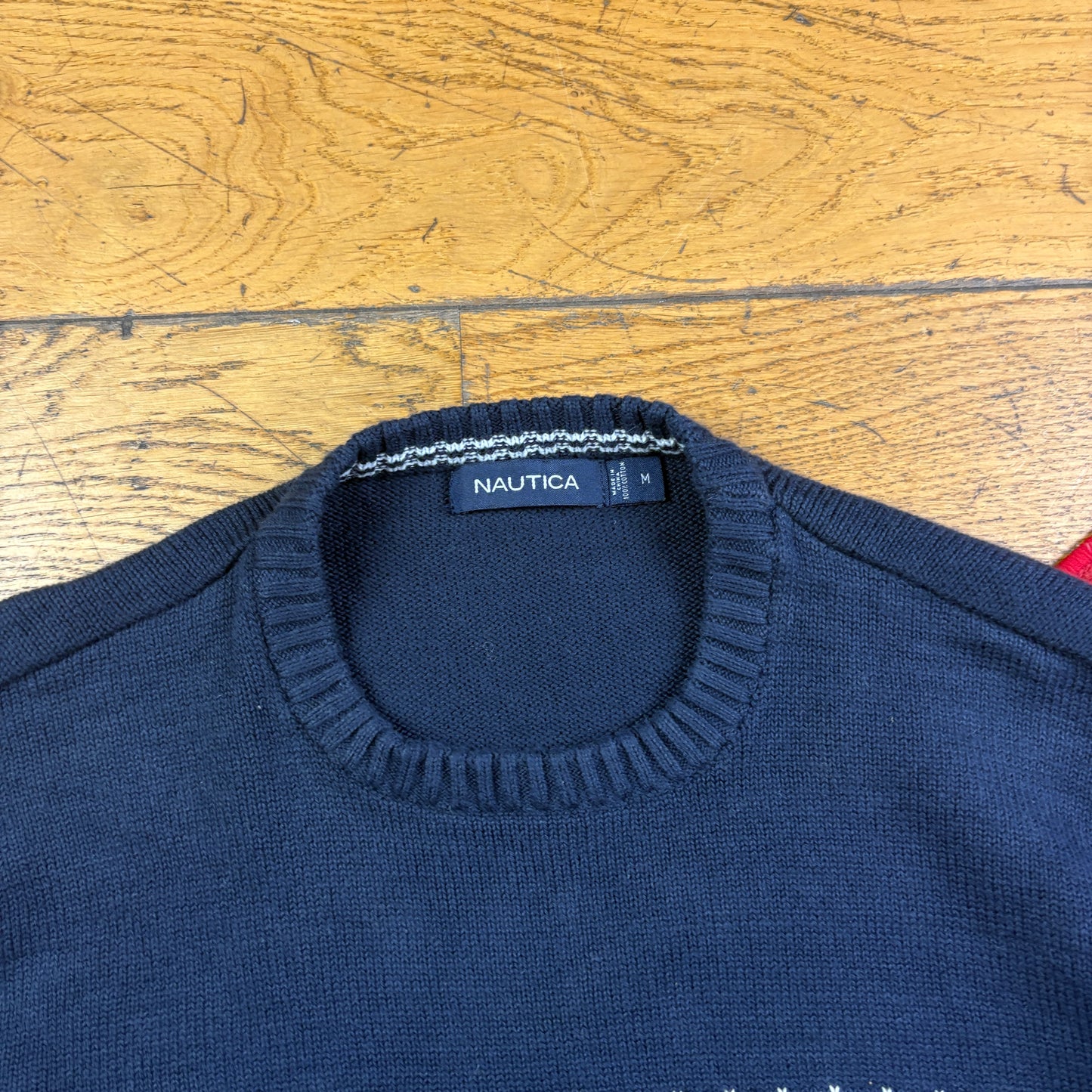 Vintage Nautica Navy Christmas Festive Pattern Knit Jumper - S