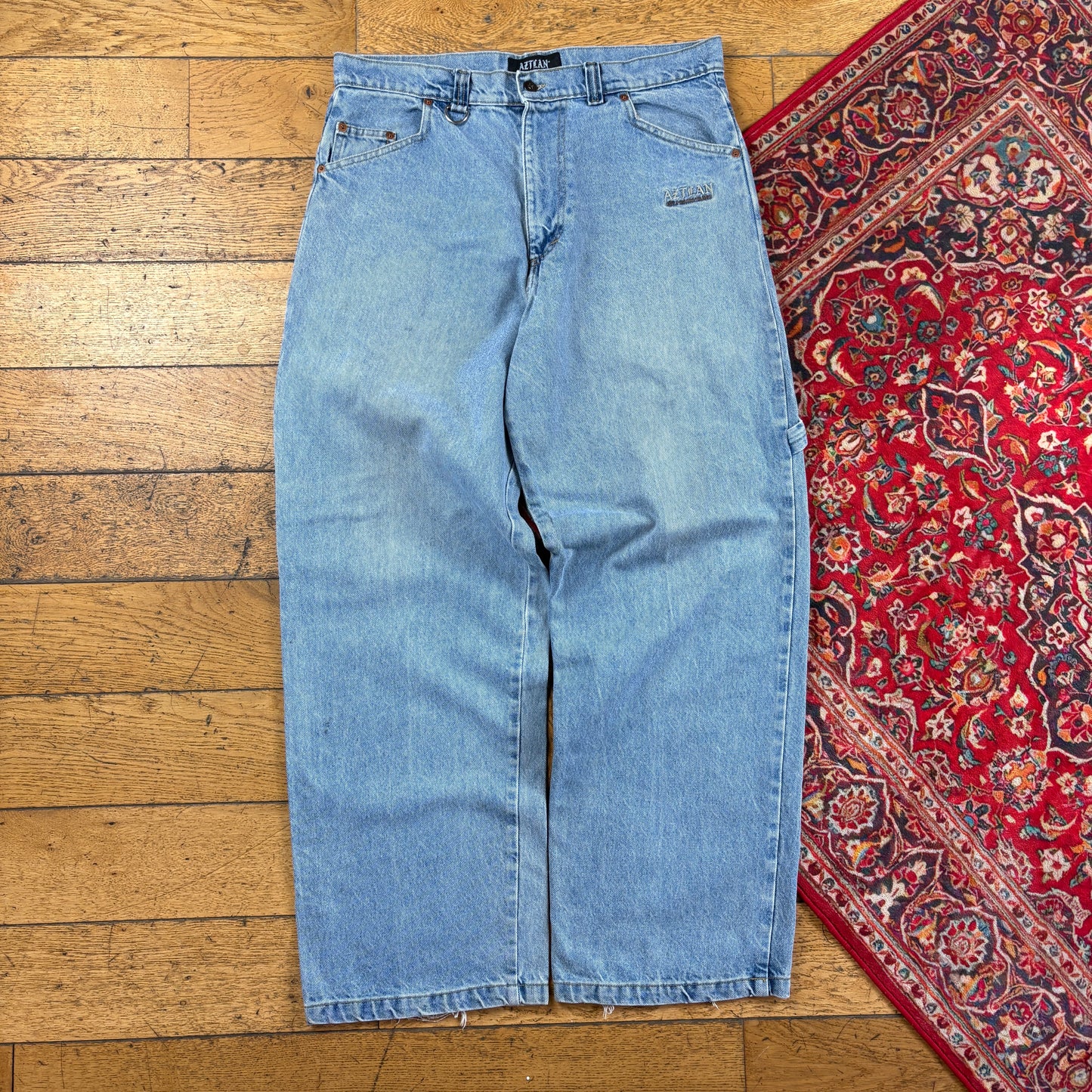 Vintage Aztlan Blue Carpenter Embroidered JNCO Style Y2K Baggy Jeans - 36