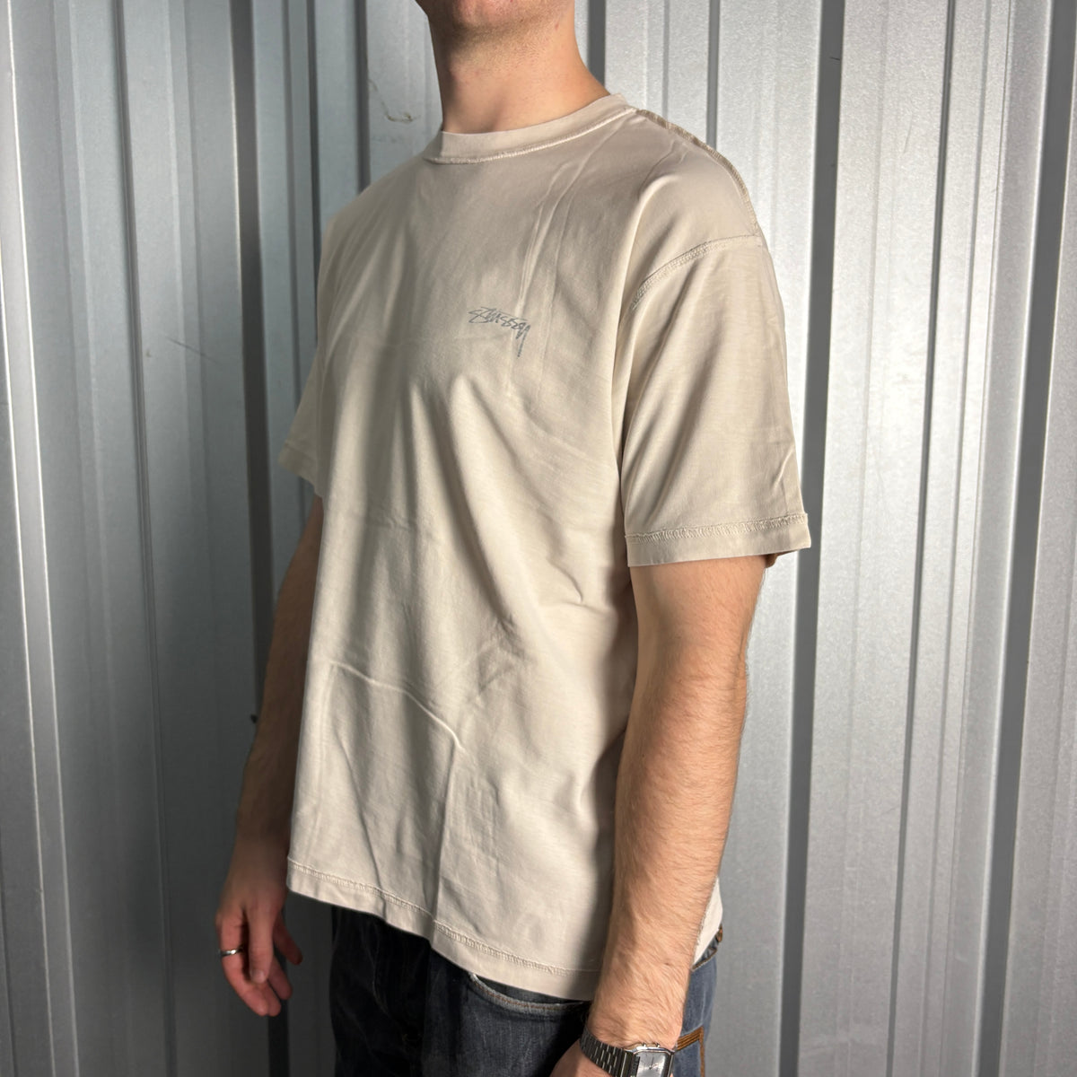 Stussy Exposed Internal Seams Bone Logo T-Shirt - M