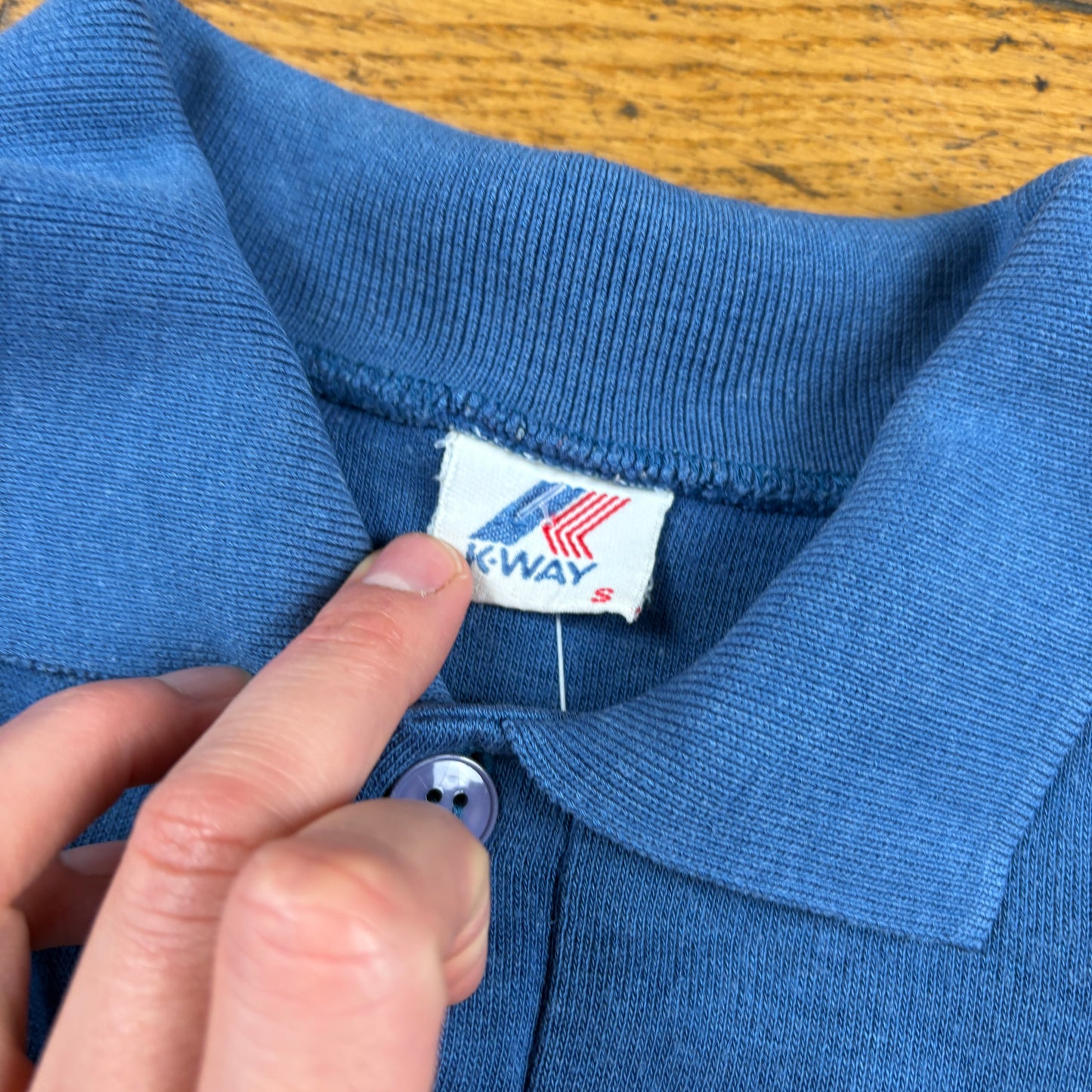 Vintage 90s K-Way Blue Embroidered Rugby Sweatshirt - S