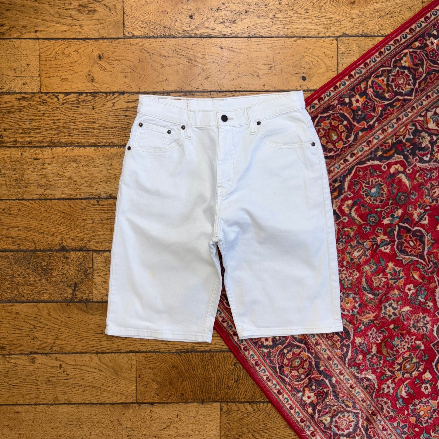 Vintage Levis 569 White Baggy Denim Shorts - 30