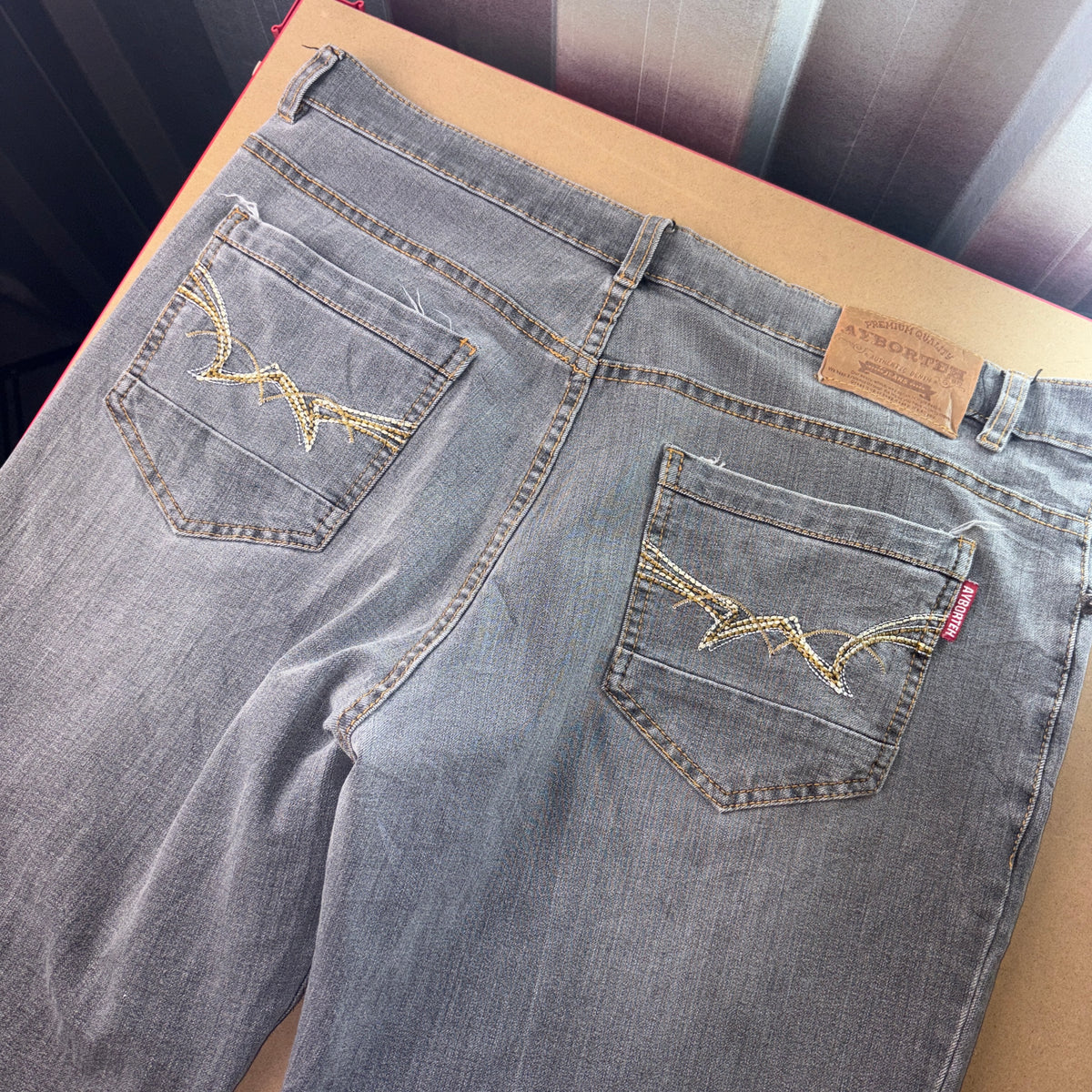 Embroidered Grey Japanese Denim Hip Hop Y2K Baggy Jeans - 34S