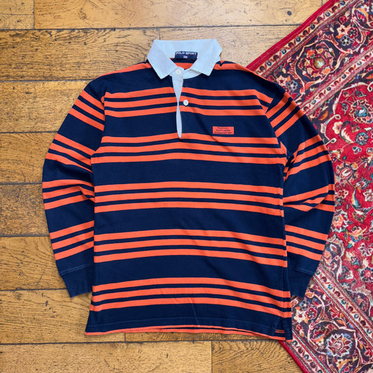 Vintage Polo Sport Ralph Lauren Orange Navy Stripe Rugby Polo Shirt - XS