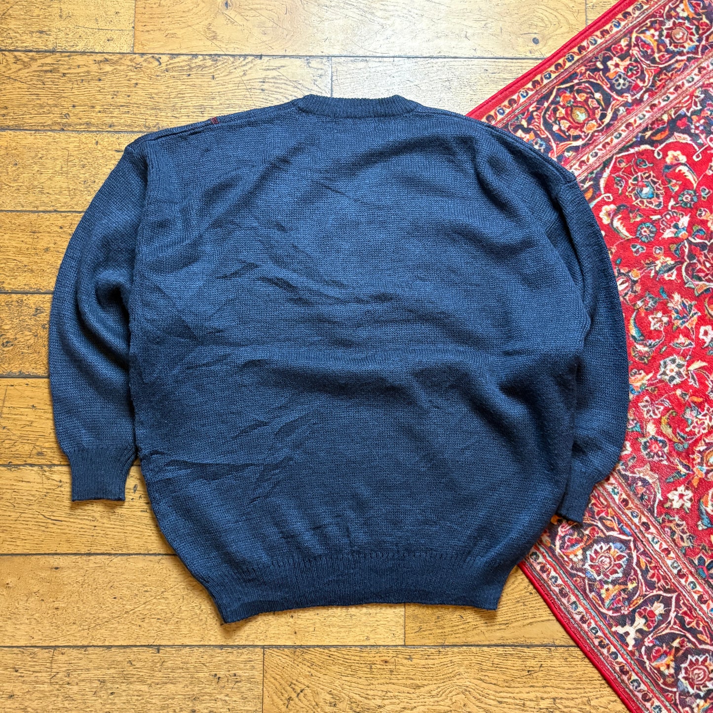 Vintage Navy Pattern Chunky Knit Jumper - 2XL