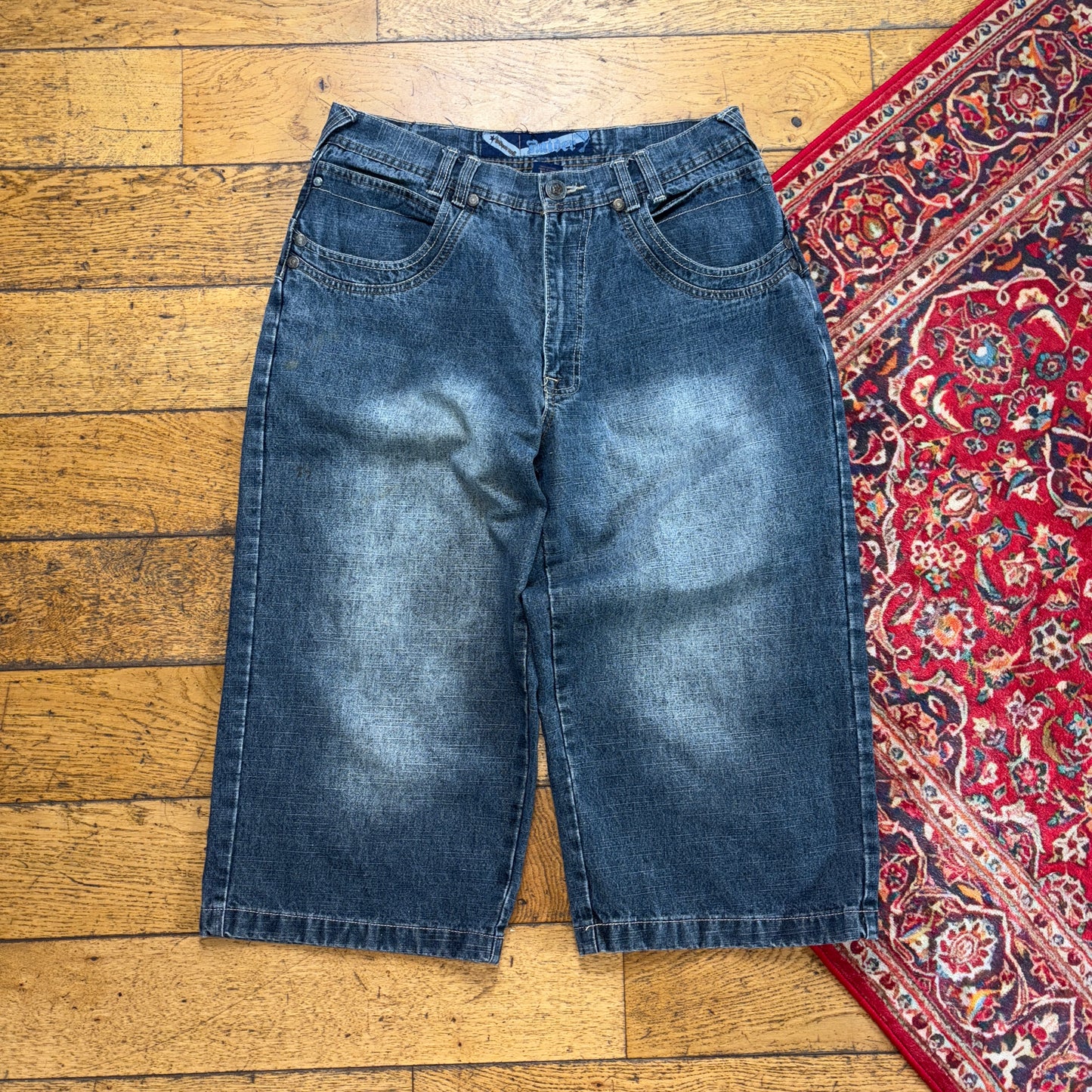 Vintage Embroidered Y2K Blue Hip Hop Baggy Shorts Jorts - 34