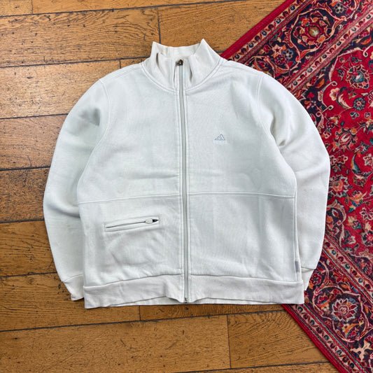 Vintage 90s Adidas Womens Cream Zip Embroidered Sweatshirt - Size 10