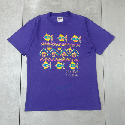 Vintage purple single stitch fish graphic t shirt - Small